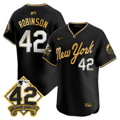 New York Mets 2025 Jackie Robinson Patch Road Alternate Jersey  Black Gold Jackie Robinson